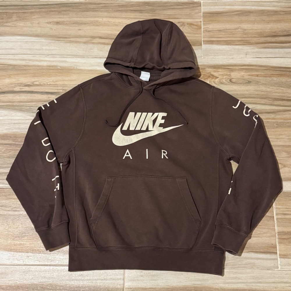 Nike Air Mens Hoodie Brown Just Do It Sleeve Print Fleece Pullover Medium